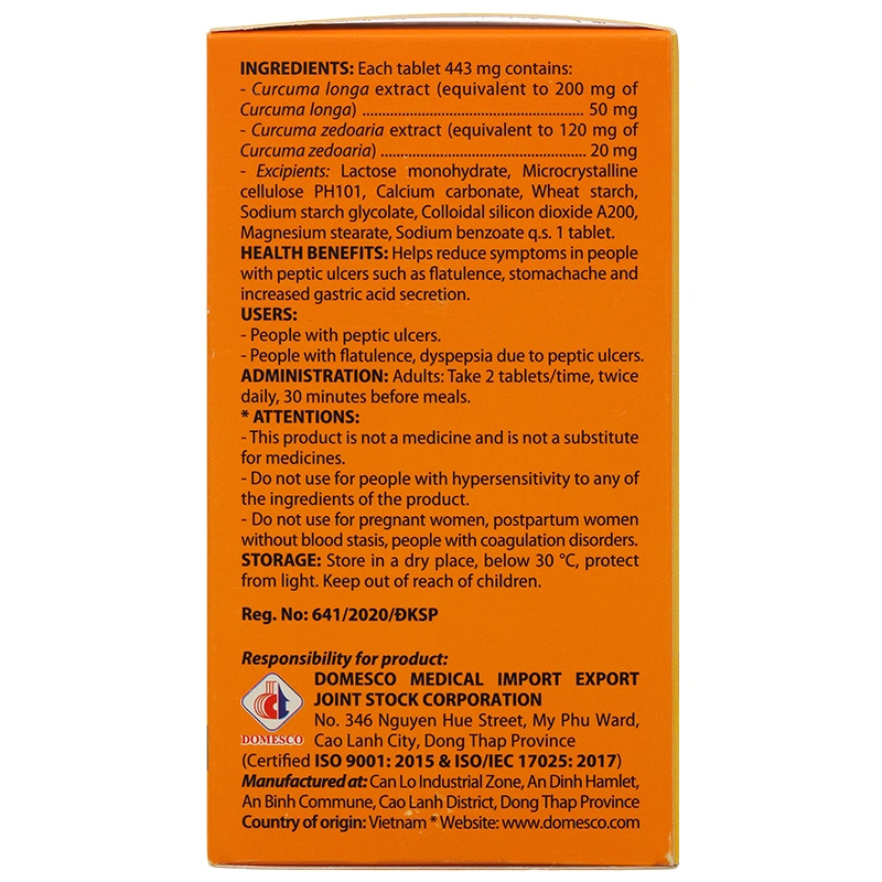 Viên Nghệ Domesco hỗ trợ giảm triệu chứng viêm loét dạ dày, tá tràng lọ 180 viên - 3